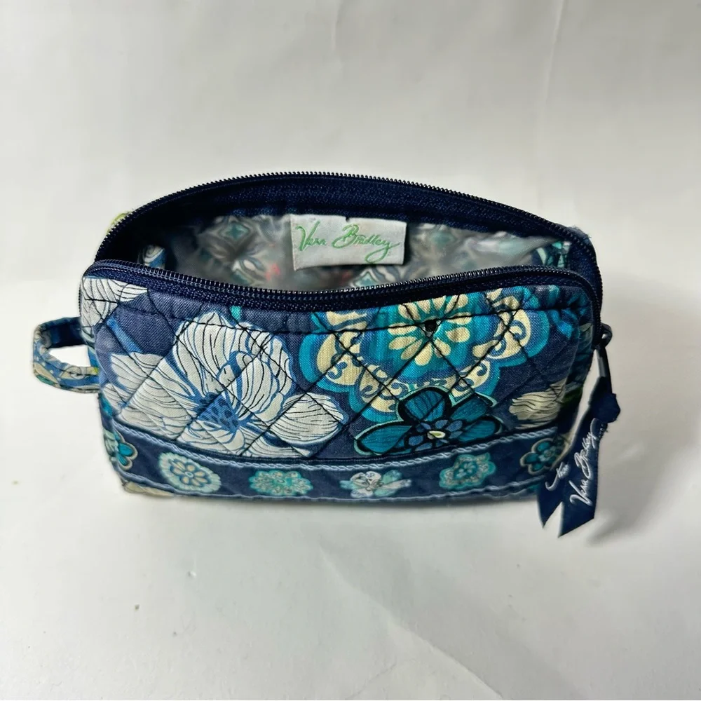 Vera Bradley Mod Blue Floral Small Waterproof Makeup Bag Blue